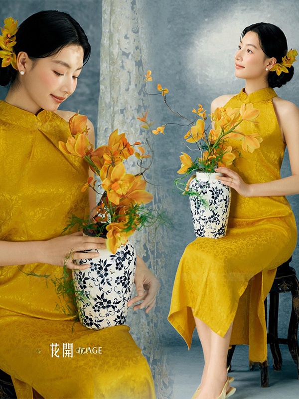 Ethnic Fashion Studio - Sarı Fotoğraf Kostümü Çin Tarzı Stüdyo