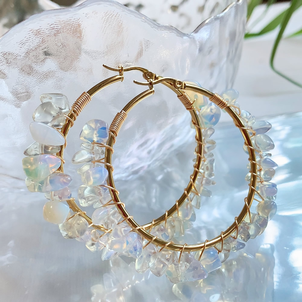 Aura Ethnic Fashion - Doğal kristal çember küpe düzensiz cips