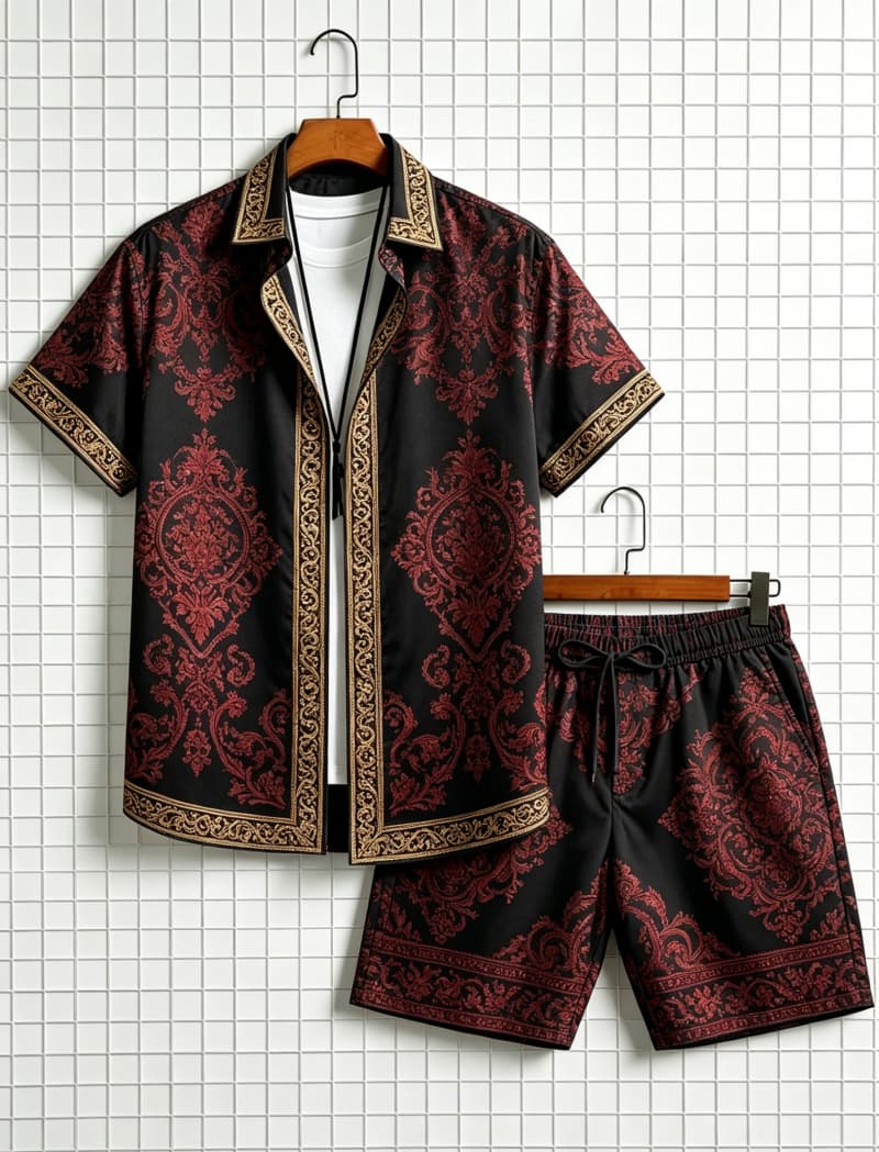 Ethnic Style - Erkek etnik desenli kısa kollu gömlek