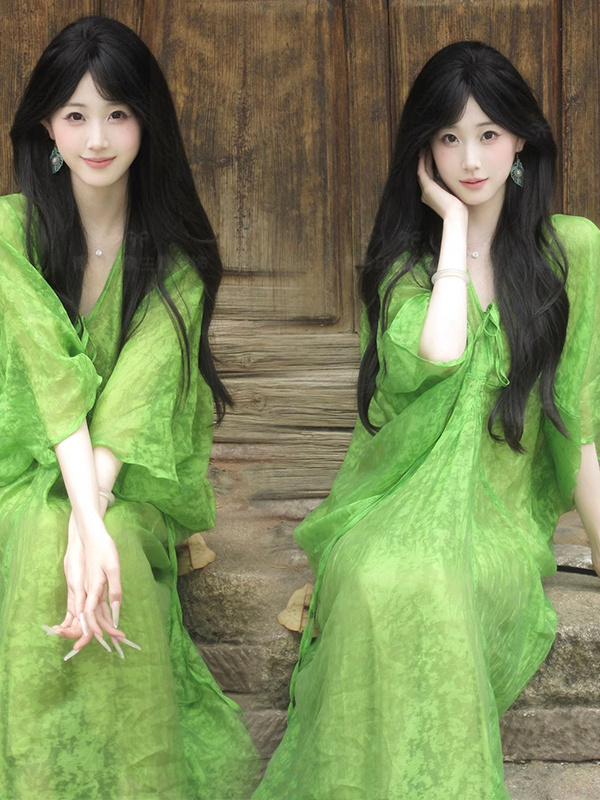 Ethnic Fashion Studio - Yeni Çin Tarzı Yeşil Elbise, Fotoğraf