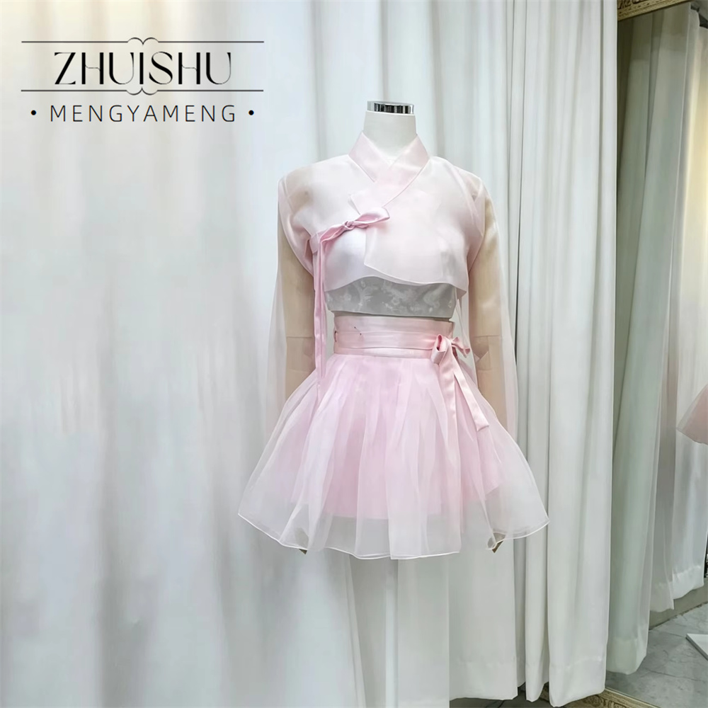 Hanbok Modern Set - ZHUISHU Pembe Modern Hanbok Elbise Mini