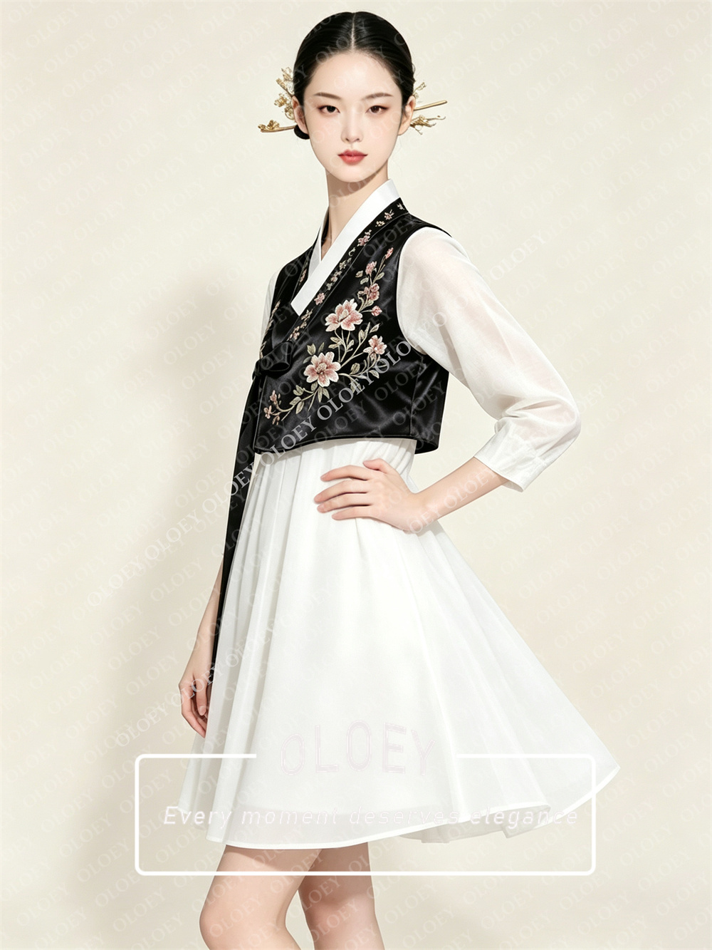 OLOEY Şık Siyah Saten Fildişi  - Hanbok Modern Set incelemesi ve fiyatı