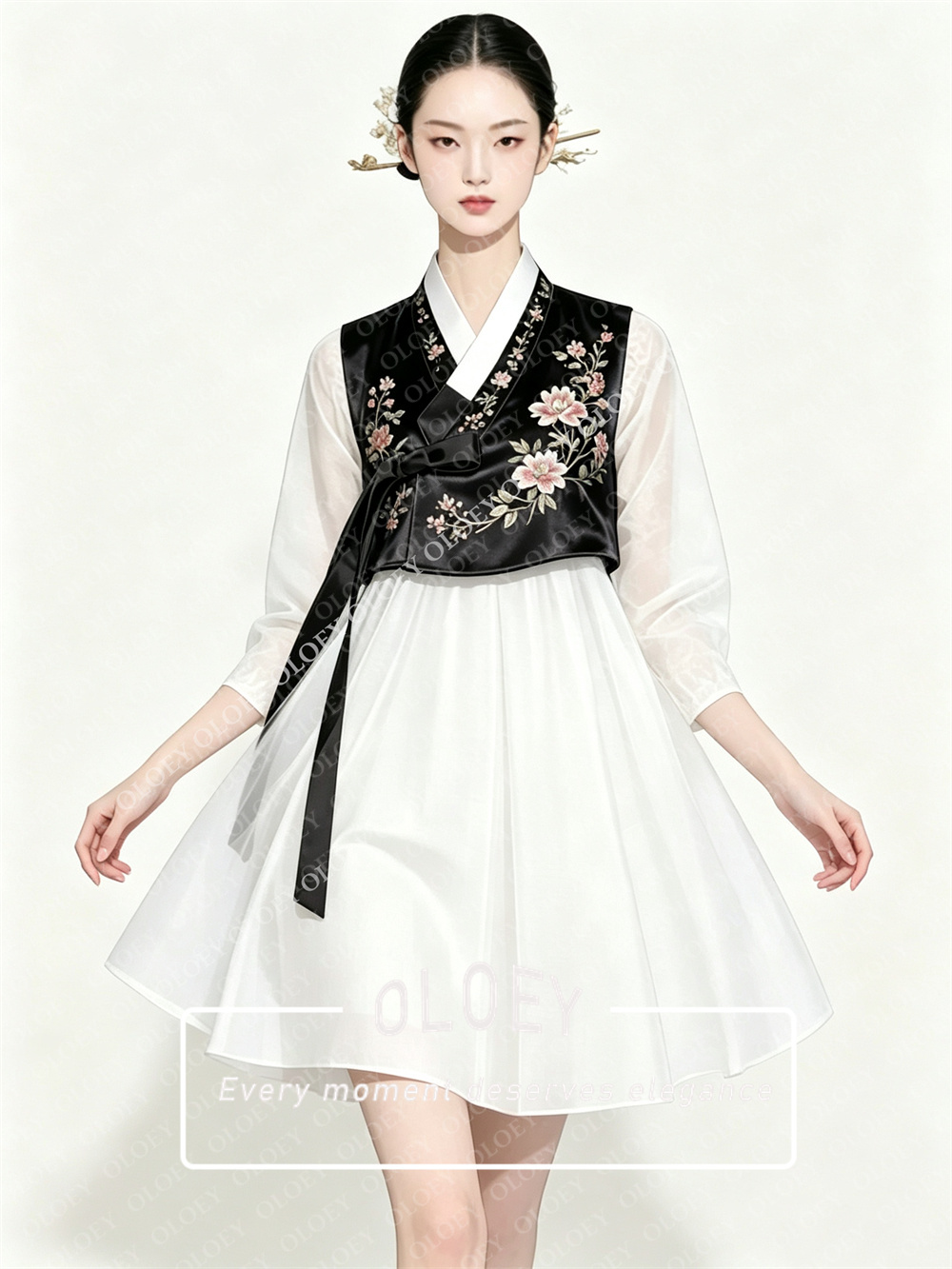 OLOEY Şık Siyah Saten Fildişi  - Hanbok Modern Set incelemesi ve fiyatı