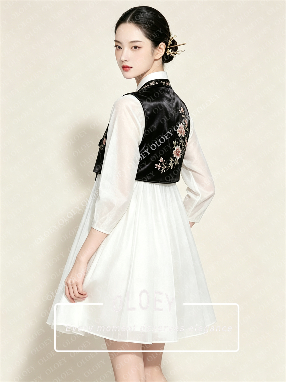 OLOEY Şık Siyah Saten Fildişi  - Hanbok Modern Set incelemesi ve fiyatı